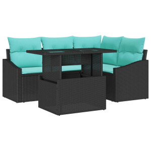 vidaXL Tuin Sofa Set met kussen met opslag 6 pcs Zwart en crème