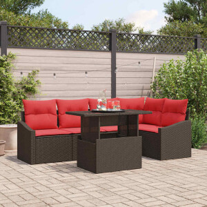 vidaXL Tuin Sofa Set 6 st Bruin en Rood poly rattan