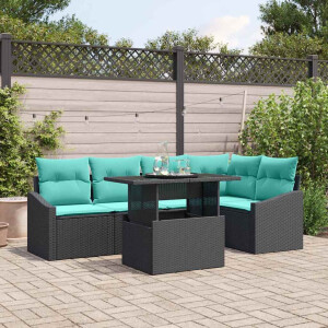 vidaXL Tuin Sofa Set met kussen 6 pcs Zwart en Blauw poly rattan