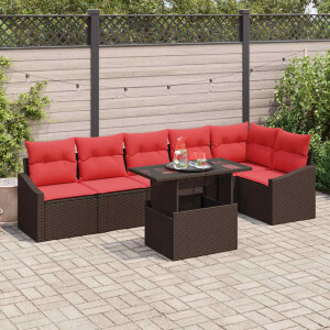 vidaXL Tuin Sofa Set 7 st Bruin en Rood poly rattan