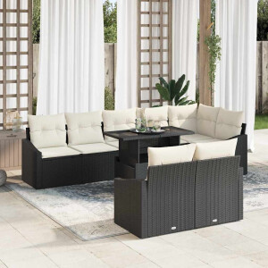 vidaXL Tuin Sofa Set met kussen met opslag 9 pcs Zwart en crème