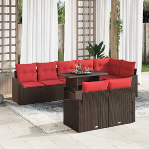vidaXL Tuin Sofa Set 9 st Bruin en Rood poly rattan