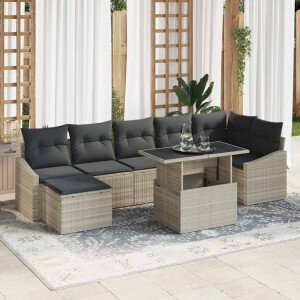 vidaXL Tuin Sofa Set met kussen 8 pcs Lichtgrijs poly rattan