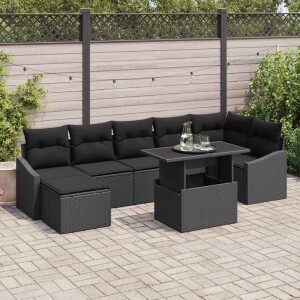 vidaXL Tuin Sofa Set met kussen met opslag 8 pcs Zwart poly rattan