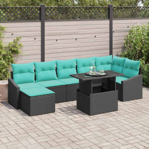 vidaXL Tuin Sofa Set met kussen 8 pcs Zwart en Blauw poly rattan