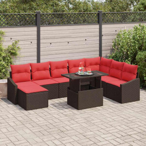 vidaXL Bankstel 9 st Bruin en Rood poly rattan