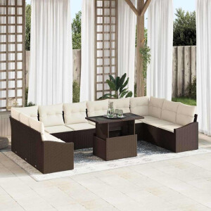 vidaXL Bankstel met kussen 11 pcs Bruin en Crème poly rattan