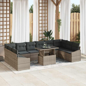 vidaXL Bankstel met kussen 11 pcs Grijs poly rattan