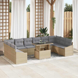 vidaXL Bankstel met kussen 11 pcs Beige en Licht Grijs poly rattan