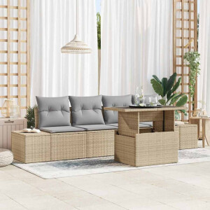 vidaXL Bankstel met kussen 5 pcs Beige en Licht Grijs poly rattan