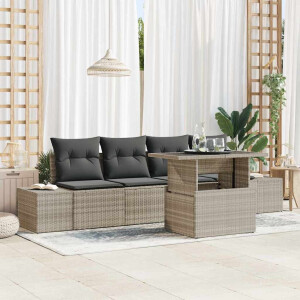 vidaXL Bankstel met kussen 5 pcs Lichtgrijs poly rattan