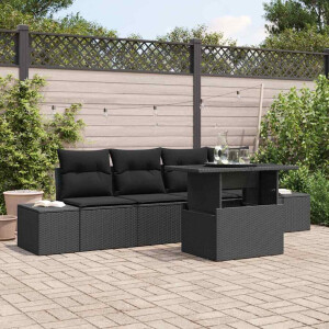 vidaXL Bankstel met kussen 5 pcs Zwart poly rattan