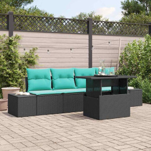 vidaXL Bankstel 5 st 4-Aantal zitplaatsen Zwart en Blauw poly rattan