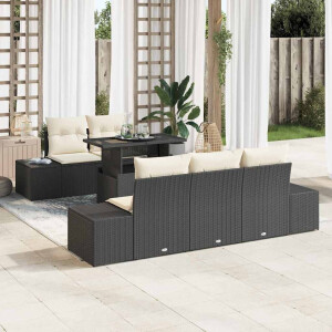 vidaXL Bankstel met kussen 6 pcs Zwart en Crème poly rattan