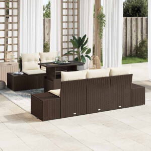 vidaXL Bankstel met kussen 6 pcs Bruin en Crème poly rattan