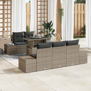 vidaXL Bankstel met kussen 6 pcs Grijs poly rattan