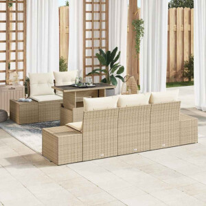 vidaXL Bankstel met kussen 6 pcs Beige en Crème poly rattan