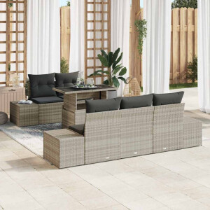 vidaXL Bankstel met kussen 6 pcs Lichtgrijs poly rattan
