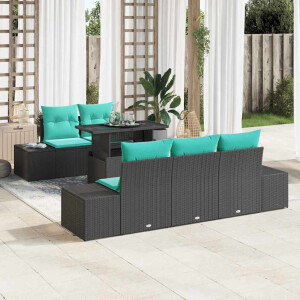 vidaXL Bankstel 6 st 5-Aantal zitplaatsen Zwart en Blauw poly rattan