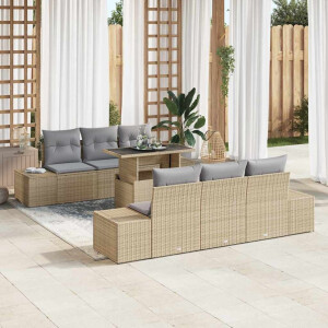 vidaXL Bankstel met kussen 7 pcs Beige en Licht Grijs poly rattan