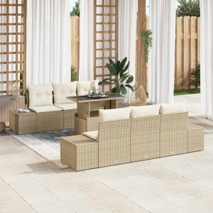 vidaXL Bankstel met kussen 7 pcs Beige en Crème poly rattan