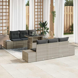 vidaXL Bankstel met kussen 7 pcs Lichtgrijs poly rattan