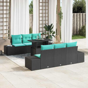 vidaXL Bankstel 7 st 6-Aantal zitplaatsen Zwart en Blauw poly rattan