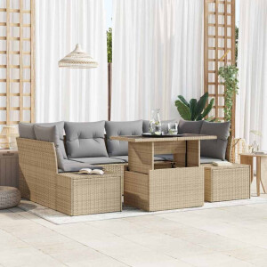 vidaXL Bankstel met kussen 7 pcs Beige en Licht Grijs poly rattan