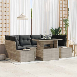 vidaXL Bankstel met kussen 7 pcs Lichtgrijs poly rattan