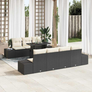 vidaXL Bankstel met kussen 8 pcs Zwart en Crème poly rattan