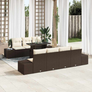 vidaXL Bankstel met kussen 8 pcs Bruin en Crème poly rattan