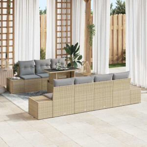 vidaXL Bankstel met kussen 8 pcs Beige en Licht Grijs poly rattan