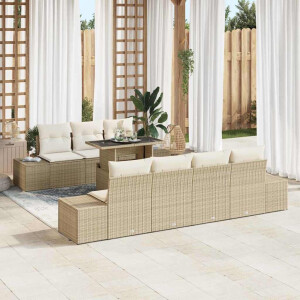 vidaXL Bankstel met kussen 8 pcs Beige en Crème poly rattan