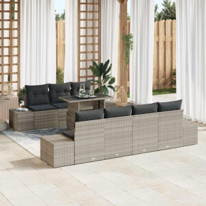 vidaXL Bankstel met kussen 8 pcs Lichtgrijs poly rattan