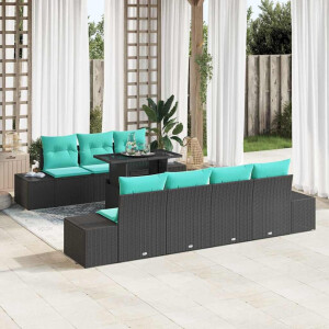 vidaXL Bankstel 8 st 7-Aantal zitplaatsen Zwart en Blauw poly rattan