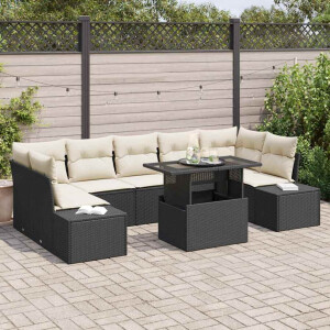 vidaXL Bankstel met kussen 8 pcs Zwart en Crème poly rattan