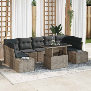 vidaXL Bankstel met kussen 8 pcs Grijs poly rattan