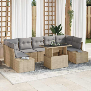 vidaXL Bankstel met kussen 8 pcs Beige en Licht Grijs poly rattan