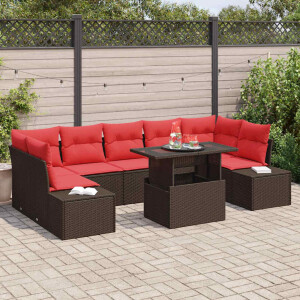 vidaXL Tuin Sofa Set met kussen 8 pcs Bruin en Rood poly rattan