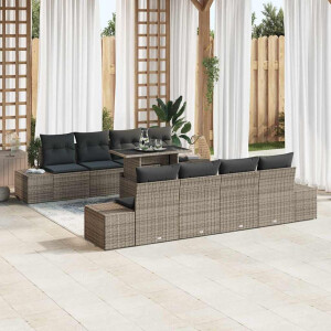 vidaXL Bankstel met kussen 7 pcs Grijs poly rattan