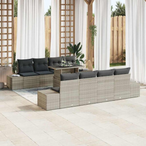 vidaXL Bankstel met kussen 7 pcs Lichtgrijs poly rattan