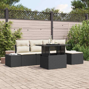 vidaXL Tuin Sofa Set met kussen 6 pcs Zwart en Crème poly rattan