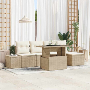 vidaXL Tuin Sofa Set met kussen 6 pcs Beige en Crème poly rattan