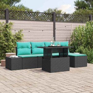 vidaXL Tuin Sofa Set 6 st Zwart en Blauw poly rattan