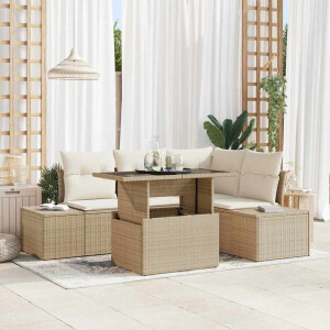 vidaXL Tuin Sofa Set met kussen 5 pcs Beige en Crème poly rattan