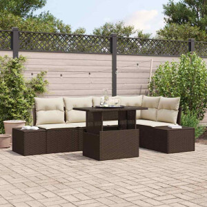 vidaXL Tuin Sofa Set met kussen 6 pcs Bruin Poly riet