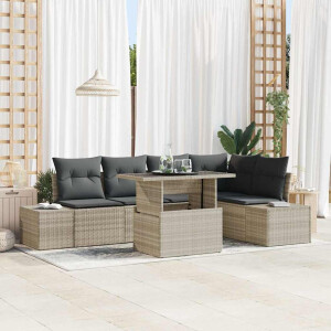 vidaXL Tuin Sofa Set met kussen 6 pcs Lichtgrijs Poly riet