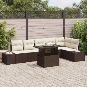 vidaXL Tuin Sofa Set met kussen met opslag 7 pcs Bruin en crème
