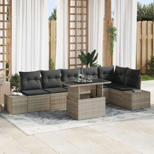 vidaXL Tuin Sofa Set met kussen 7 pcs Lichtgrijs poly rattan