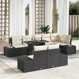 vidaXL Tuin Sofa Set met kussen met opslag 9 pcs Zwart en crème